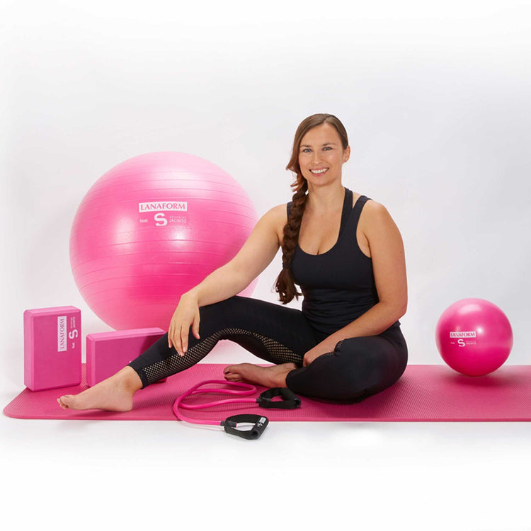 LANAFORM by SYNERFIT Kit d’accessoires fitness inclus 1 grande balle de gymnastique, 1 petite balle de gymnastique, 1 élastique de résistance, 2 briques de yoga