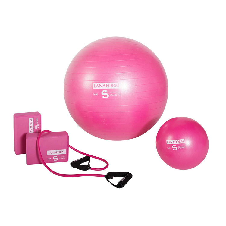 LANAFORM by SYNERFIT Kit d’accessoires fitness inclus 1 grande balle de gymnastique, 1 petite balle de gymnastique, 1 élastique de résistance, 2 briques de yoga