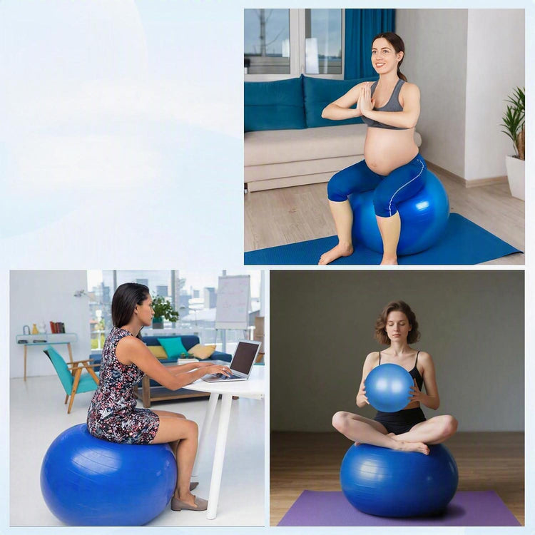Ballon de Gymnastique Fitness Anti-éclatement Synerfit Ø65cm -pour Sport, Yoga, Pilates, Grossesse et l'accouchement Anti-Explosive Ultra-épaisse avec Pompe Pied Gonflable couleur Bleu