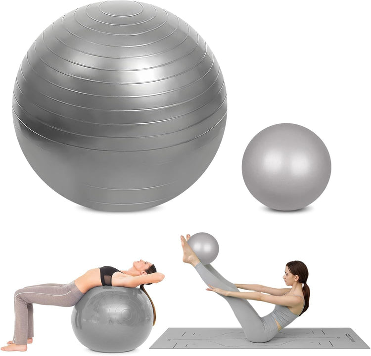 Ballon de Gymnastique Fitness Anti-éclatement Synerfit Ø65cm -pour Sport, Yoga, Pilates, Grossesse et l'accouchement Anti-Explosive Ultra-épaisse avec Pompe Pied Gonflable couleur Gris