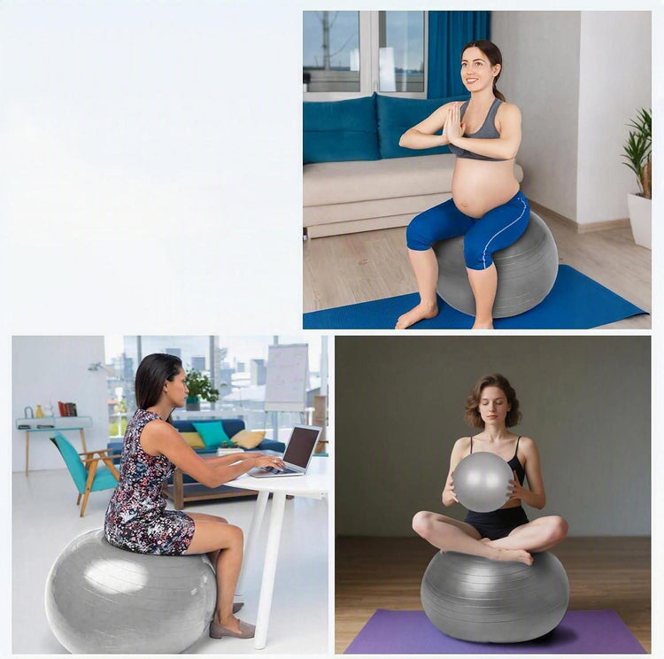 Ballon de Gymnastique Fitness Anti-éclatement Synerfit Ø65cm -pour Sport, Yoga, Pilates, Grossesse et l'accouchement Anti-Explosive Ultra-épaisse avec Pompe Pied Gonflable couleur Gris