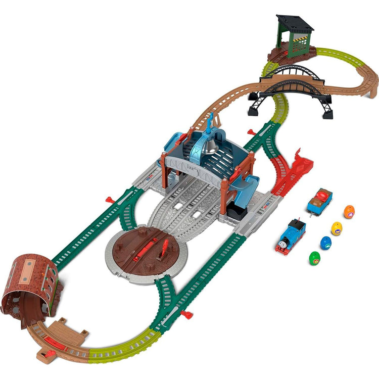 Fisher Price Thomas et Ses Amis Coffret Lancement de tonneaux motorisé avec Locomotive motorisée Classique et Wagon de Chargement, 5,5 mètres de Piste
