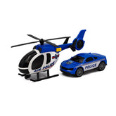 TACHAN set d ́hélicoptère et voiture de police avec gyrophares et effets sonores City Heroes ! à l ́échelle 1:14 couleur Bleu