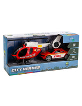 TACHAN set d ́hélicoptère et voiture de police avec gyrophares et effets sonores City Heroes ! à l ́échelle 1:14 couleur Rouge