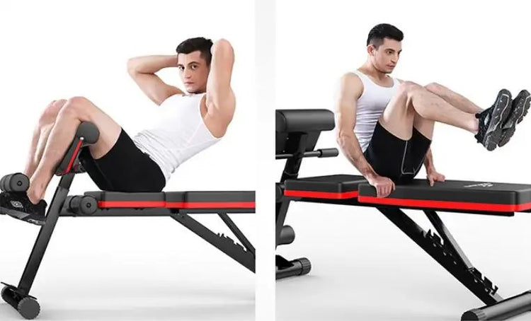 Banc de Musculation SYNERFIT Inclinable Réglable, multifonctions - entraînement complet noir et rouge