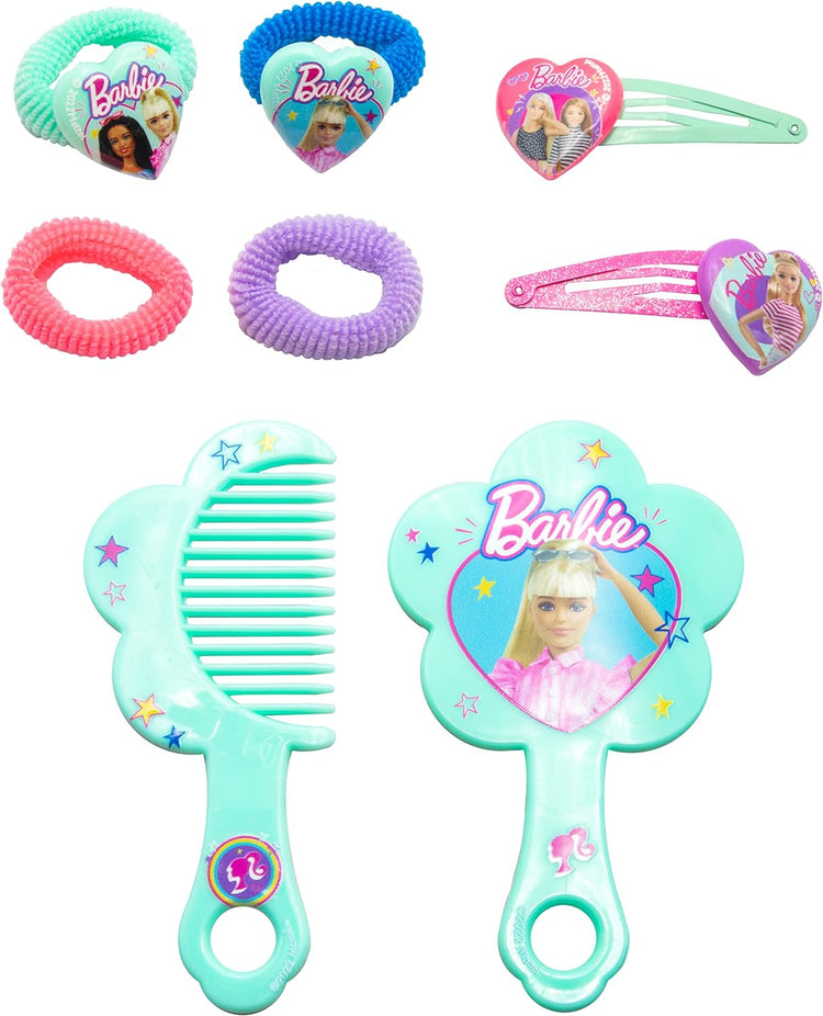 Barbie hair accessories set with 2 glitter hair clips, 4 hair bands, comb and mirror 19x4x16 cm