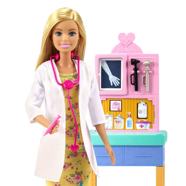 Coffret Métier Barbie Docteure Avec Poupées Barbie Et Patiente, Et Accessoires Médicaux