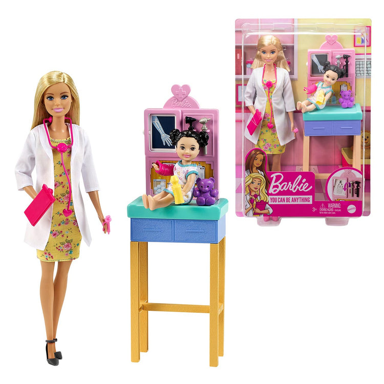 Coffret Métier Barbie Docteure Avec Poupées Barbie Et Patiente, Et Accessoires Médicaux