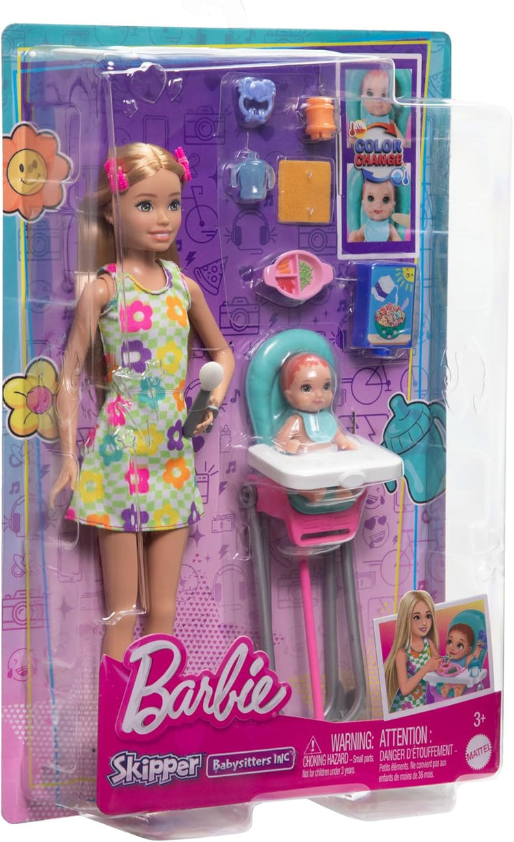 MATTEL Poupée Barbie Skipper Babysitter - Repas de bébé