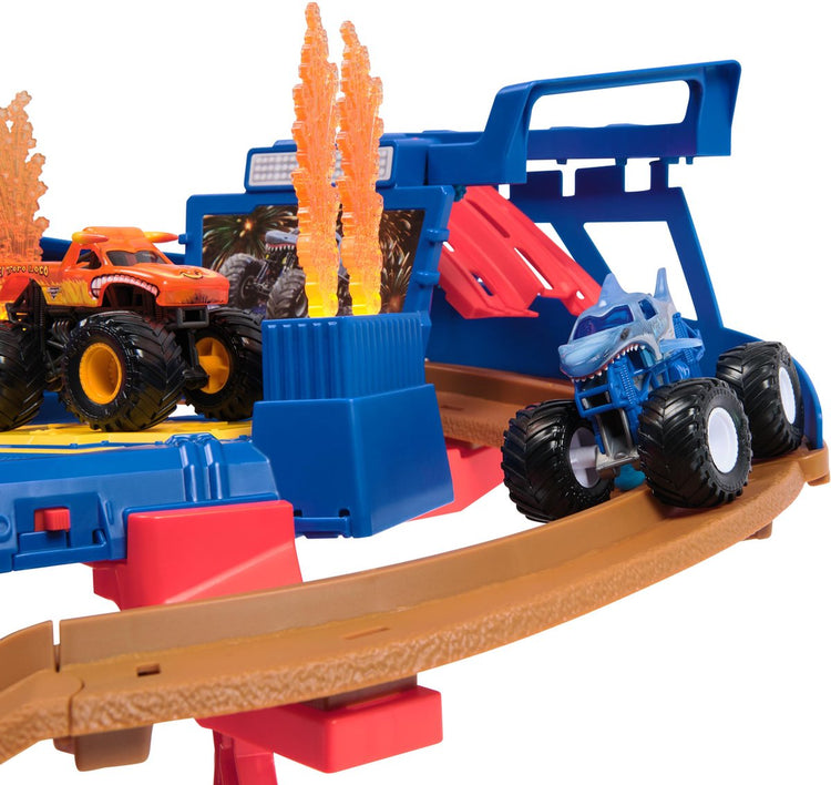 SPIN MASTER Monster Jam Supercharge Speedway avec Megalodon et Crazy Bull
