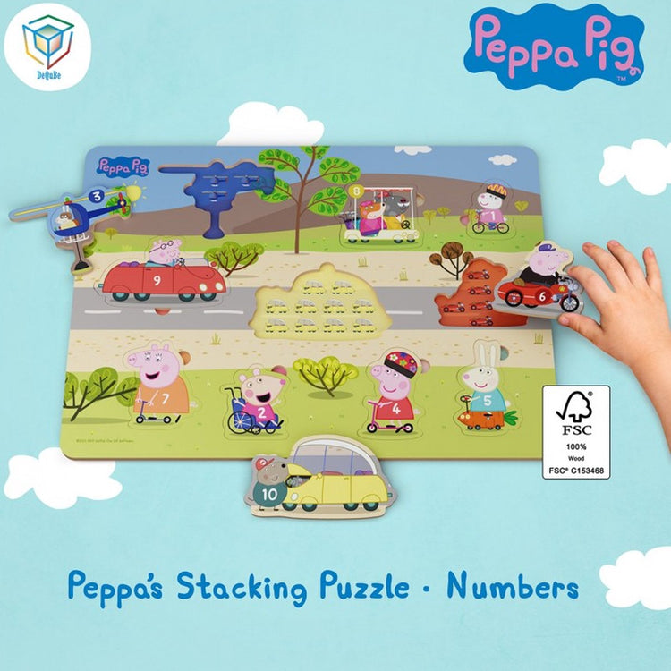 Puzzle en bois Peppa Pig 10 pièces - Puzzle de formes avec chiffres