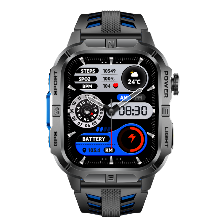 Montre connectée AMOLED  NASA GPS  fonction d'appel Bluetooth- Modes sportifs  edition REVOLUTION  écran tactile 1,96  pouces TFT haute définition  (avec bracelet silicone) couleur Bleu