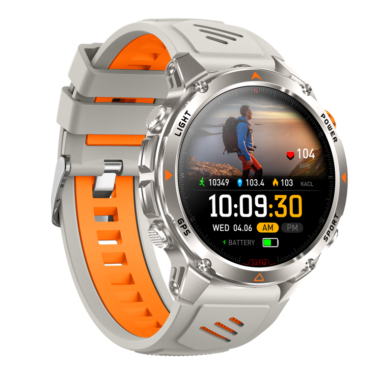 Montre connectée AMOLED  NASA GPS edition Ultra Pro 2  . écran couleur haute définition de 1,43 pouce - (avec bracelet silicone) couleur Gris Orange