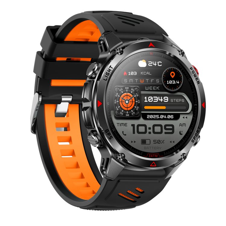 Montre connectée AMOLED  NASA GPS edition Ultra Pro 2  . écran couleur haute définition de 1,43 pouce - (avec bracelet silicone) couleur Noir  Orange