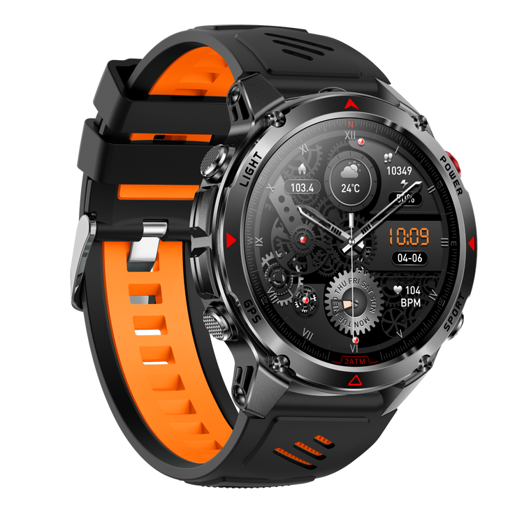 Montre connectée AMOLED  NASA GPS edition Ultra Pro 2  . écran couleur haute définition de 1,43 pouce - (avec bracelet silicone) couleur Noir  Orange