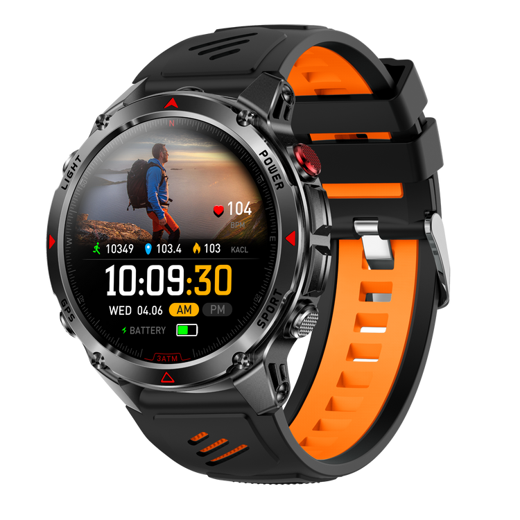 Montre connectée AMOLED  NASA GPS edition Ultra Pro 2  . écran couleur haute définition de 1,43 pouce - (avec bracelet silicone) couleur Noir  Orange