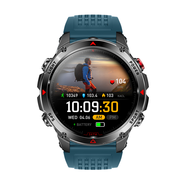 Montre connectée AMOLED  NASA GPS edition Ultra Pro 2  . écran couleur haute définition de 1,43 pouce - (avec bracelet silicone) couleur Bleu Gris