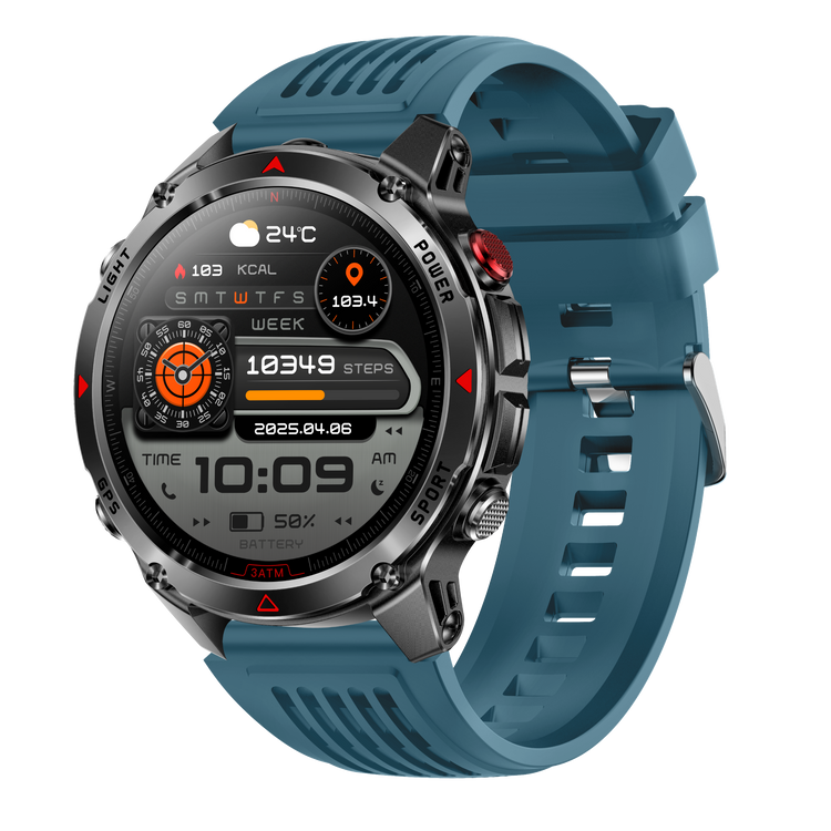 Montre connectée AMOLED  NASA GPS edition Ultra Pro 2  . écran couleur haute définition de 1,43 pouce - (avec bracelet silicone) couleur Bleu Gris