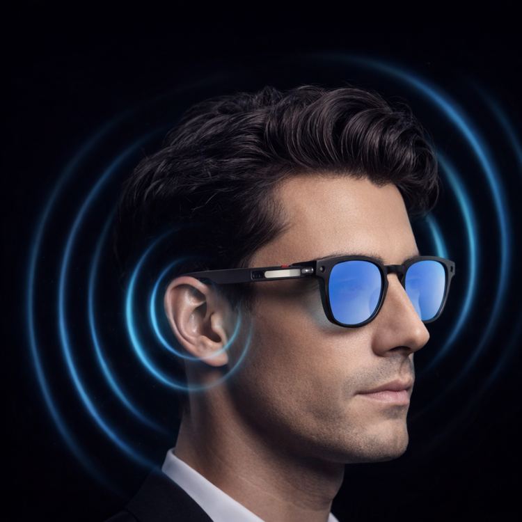Lunettes intelligentes multifonctions NASA  édition FUTURA Caméra,prise de photos, enregistrement vidéo et audio, appels Bluetooth, lecture de musique, assistant vocal, transmission sans fil Wi-Fi,  Monture Mat Noir  Verres Bleu Modèle  Unisex design