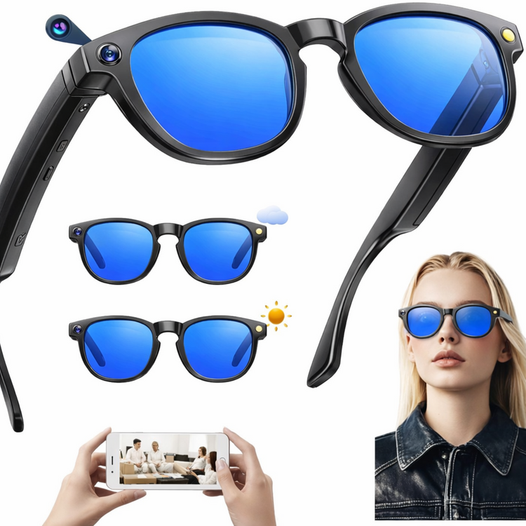 Lunettes intelligentes multifonctions NASA  édition FUTURA Caméra,prise de photos, enregistrement vidéo et audio, appels Bluetooth, lecture de musique, assistant vocal, transmission sans fil Wi-Fi,  Monture Mat Noir  Verres Bleu Modèle  Unisex design