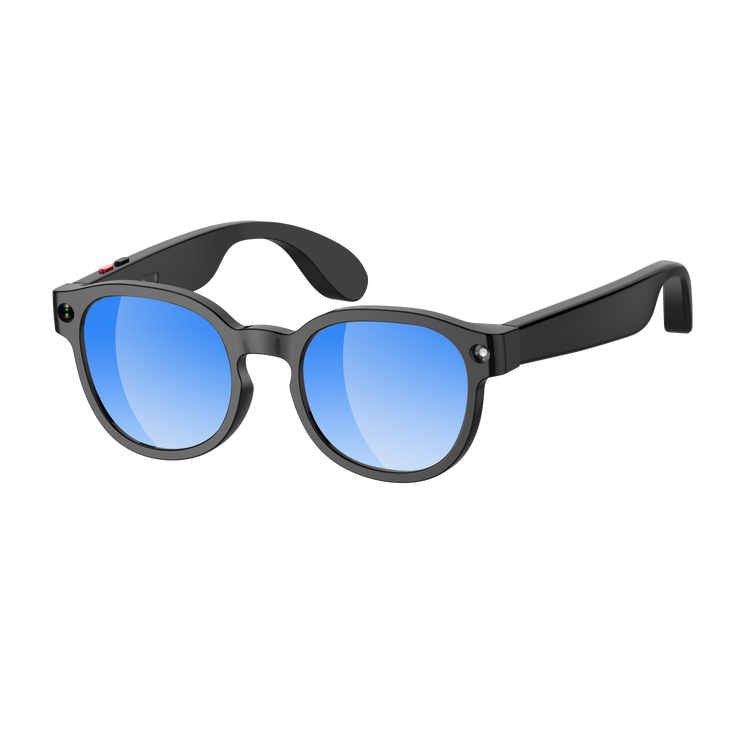 Lunettes intelligentes multifonctions NASA  édition FUTURA Caméra,prise de photos, enregistrement vidéo et audio, appels Bluetooth, lecture de musique, assistant vocal, transmission sans fil Wi-Fi,  Monture Mat Noir  Verres Bleu Modèle  Unisex design