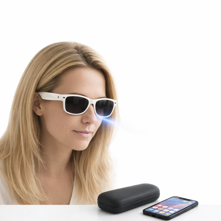 Lunettes intelligentes multifonctions NASA  édition FUTURA Caméra ,prise de photos, enregistrement vidéo et audio, appels Bluetooth, lecture de musique, assistant vocal, transmission sans fil Wi-Fi,Monture Mat Blanc Verres Graphite Modèle  Unisex design