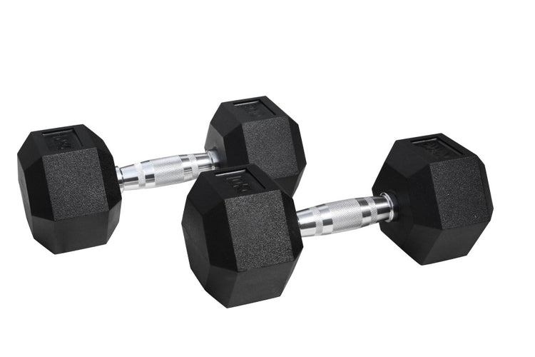 Paire d'haltères hexagonaux monobloc manche chromé et moleté  2x3Kg