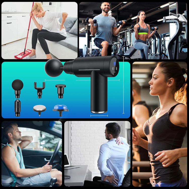 Pistolet de Massage Musculaire  SYNERFIT  6 vitesses réglables 6 têtes de massage   modèle Smart Gun colorie Noir