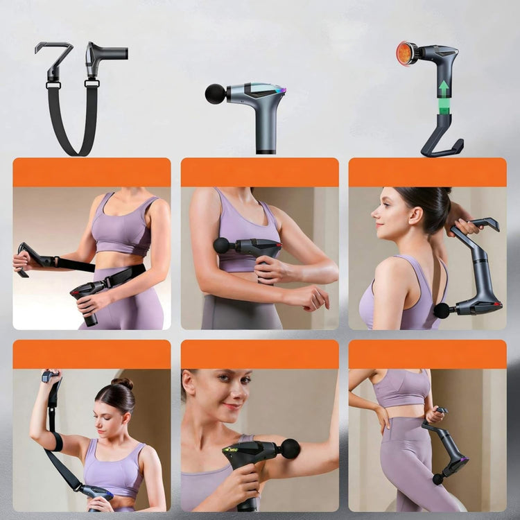 Pistolet de Massage Musculaire  SYNERFIT  6 Vitesses Réglables  3 en 1 masseur dos et cervicales poignée amovible,modéle  Move Gun  colorie Gris