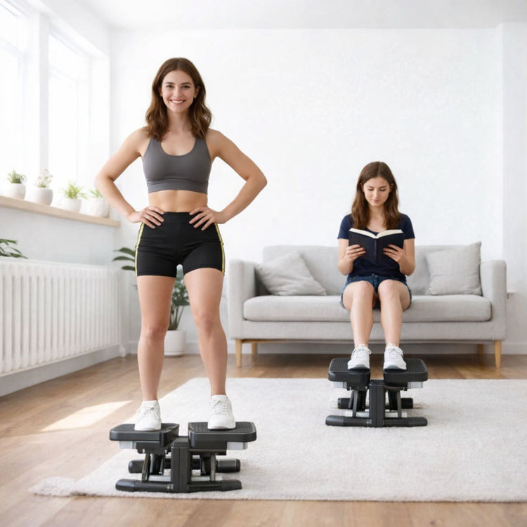 Stepper  SYNERFIT pour l'Entraînement à Domicile  Hauteur des Pédales et Résistance Réglables Écran LED  nombre de pas, calories, temps  Câbles Robustes Capacité de Charge Jusqu'à 150 kg modèle TREXFIT  colorie Noir/Jaune
