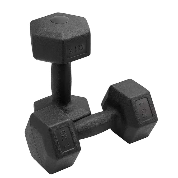 Lots de 2 Haltères hexagonal  SYNERFIT  écologique en acier recouvert de PVC Noir, 2,5 kg  l' unité