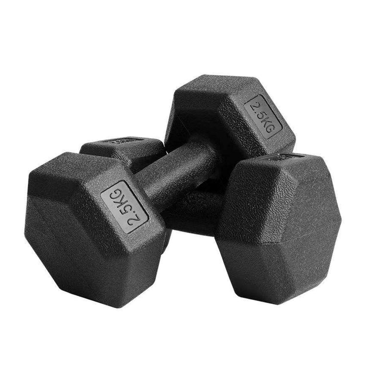 Lots de 2 Haltères hexagonal  SYNERFIT  écologique en acier recouvert de PVC Noir, 2,5 kg  l' unité