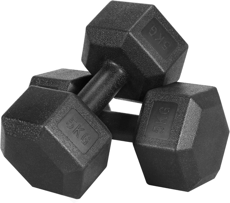 " Lots de 2 Haltères hexagonal  SYNERFIT  écologique en acier recouvert de PVC Noir, 5 kg  l' unité"