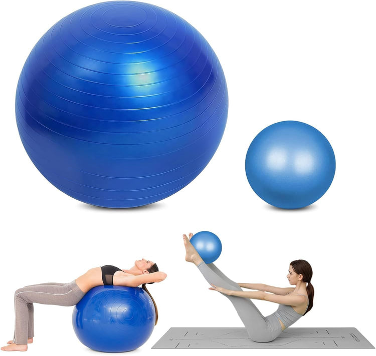 Ballon de Gymnastique Fitness Anti-éclatement Synerfit Ø65cm -pour Sport, Yoga, Pilates, Grossesse et l'accouchement Anti-Explosive Ultra-épaisse avec Pompe Pied Gonflable couleur Bleu