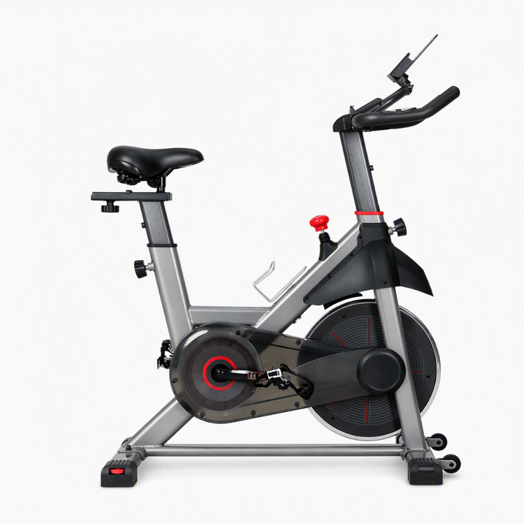 Vélo de biking SYNERFIT -Volant d'inertie de 8kg.  Transmission par courroie. Modèle  ISE-BIKE couleur Gris et Noir