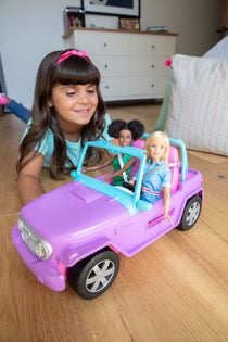 MATTEL Barbie Voiture Buggy décapotable, véhicule Tout-Terrain Violet, Bleu et Rose