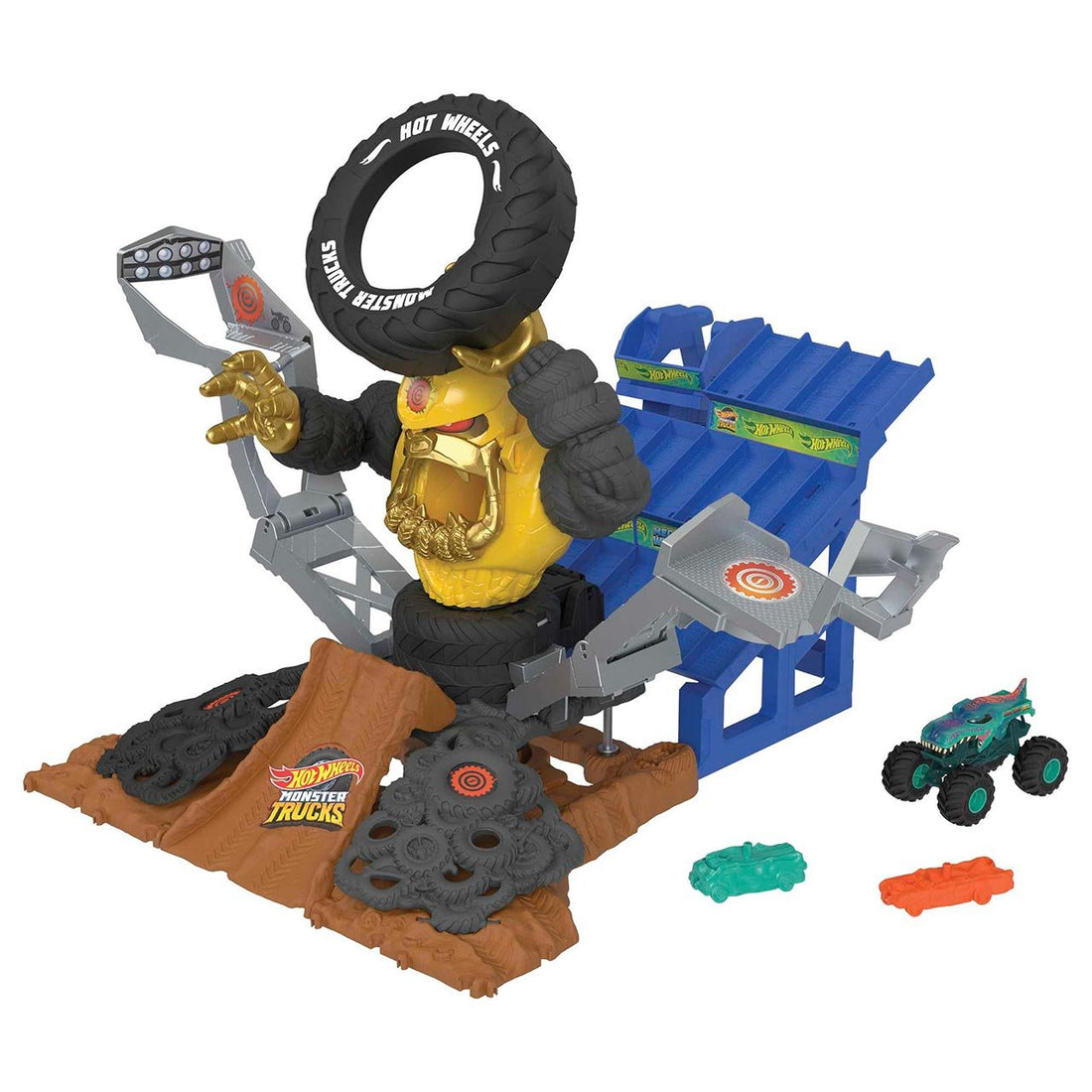Hot Wheels Monster Trucks Arena Smashers Combat Mega-Wrex vs Gorzilla Coffret avec véhicule Mega-Wrex inclus 2 Voitures