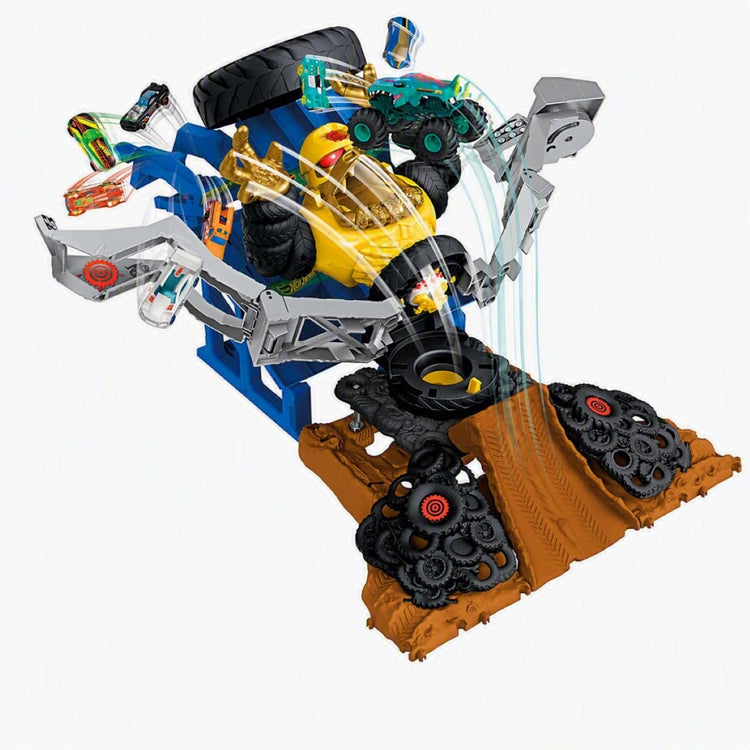 Hot Wheels Monster Trucks Arena Smashers Combat Mega-Wrex vs Gorzilla Coffret avec véhicule Mega-Wrex inclus 2 Voitures