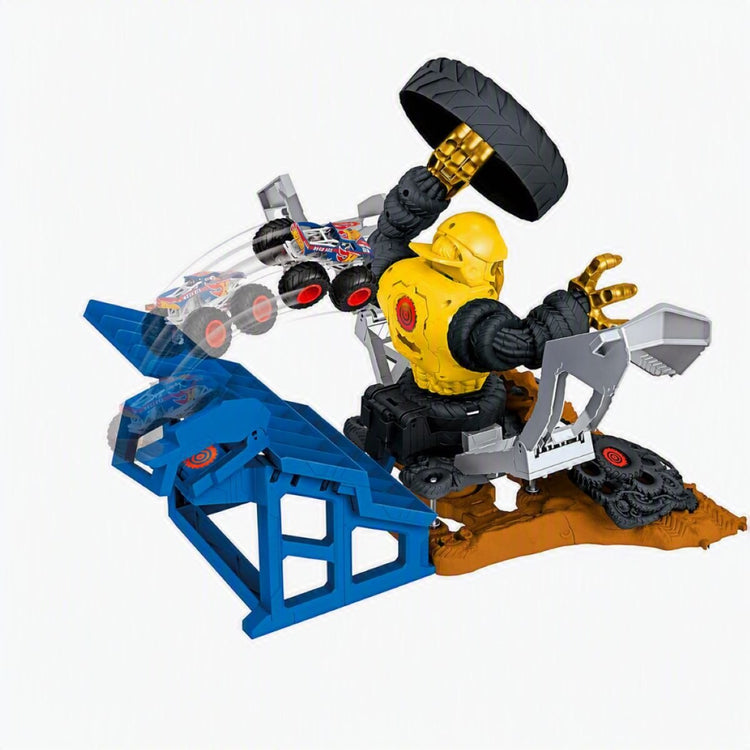 Hot Wheels Monster Trucks Arena Smashers Combat Mega-Wrex vs Gorzilla Coffret avec véhicule Mega-Wrex inclus 2 Voitures