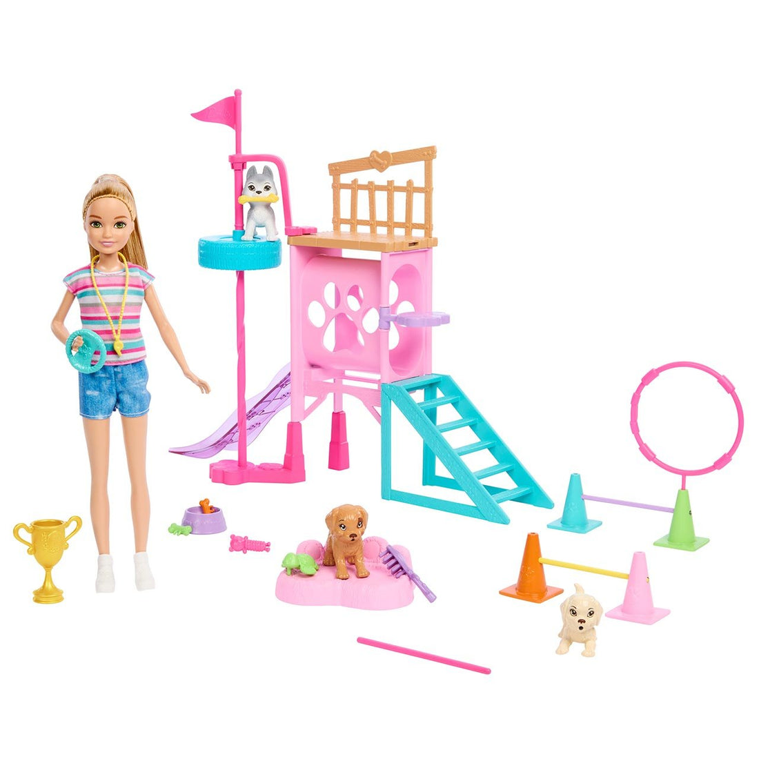 MATTEL Barbie-Poupée et Coffret Parcours d’Obstacles