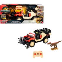 MATTEL Matchbox Jurassic World Véhicule télécommandé Dino Hunter, Voiture à batterie avec télécommande et figurine de dinosaure 46 cm