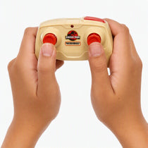 MATTEL Matchbox Jurassic World Véhicule télécommandé Dino Hunter, Voiture à batterie avec télécommande et figurine de dinosaure 46 cm