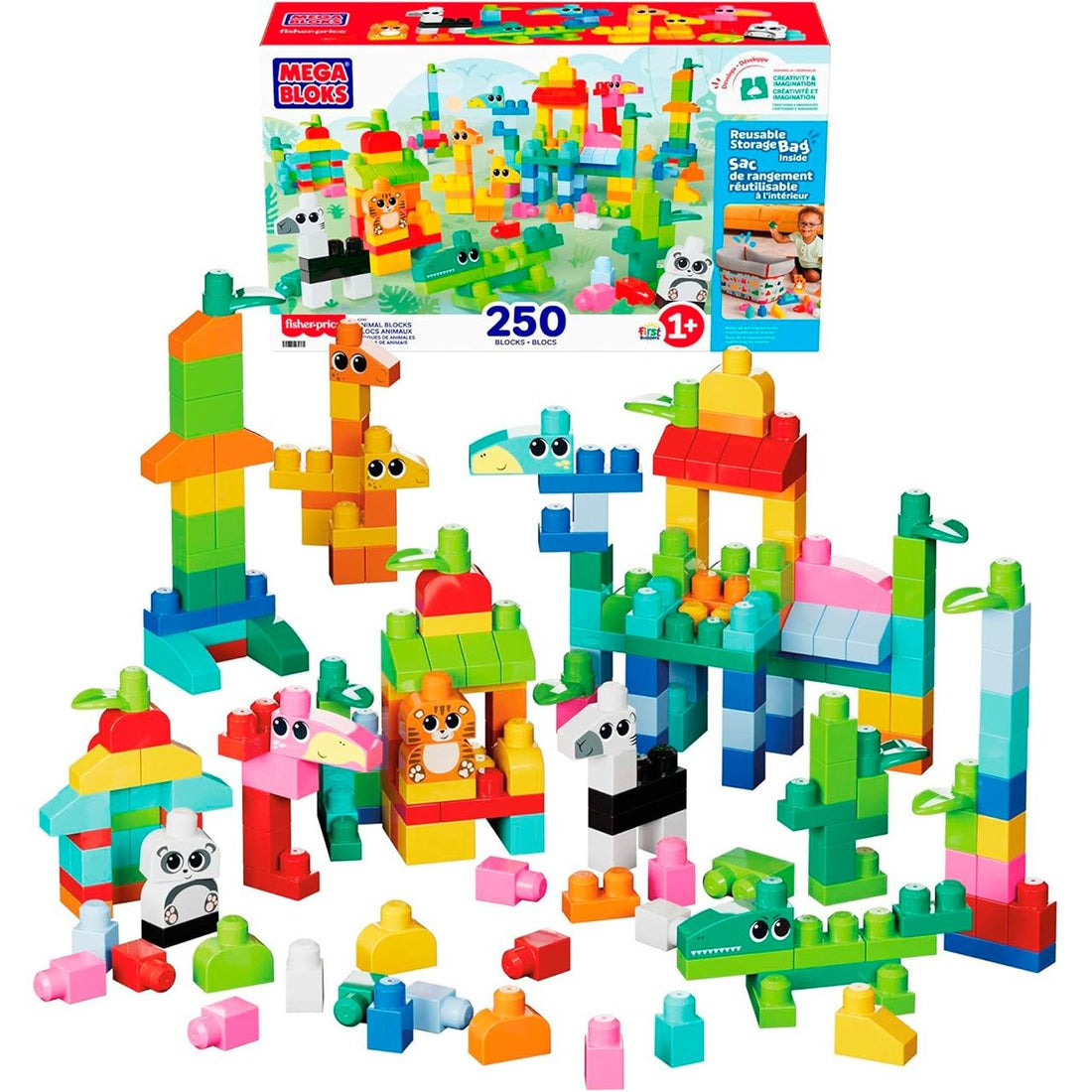 Fisher-Price MEGA BLOKS Pie Pads Ensemble de blocs (250 éléments) et 1 sac réutilisable