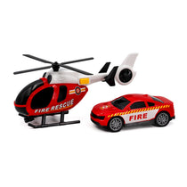 TACHAN set d ́hélicoptère et voiture de police avec gyrophares et effets sonores City Heroes ! à l ́échelle 1:14 couleur Rouge
