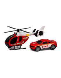 TACHAN set d ́hélicoptère et voiture de police avec gyrophares et effets sonores City Heroes ! à l ́échelle 1:14 couleur Rouge